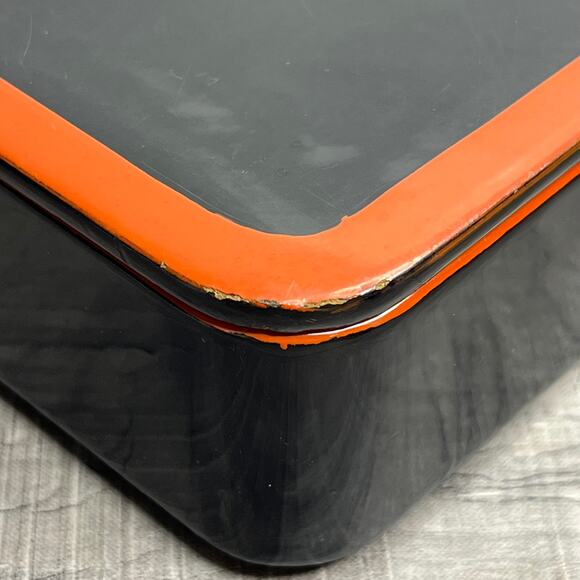 Vintage Asian Red Black Laquer Sushi Bamboo Plate Bento Box Set - Picture 7 of 8